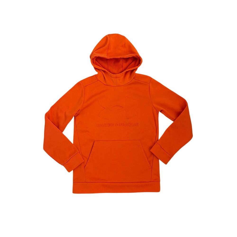 Under Armour Orange Hoodie Embossed Logo Fleece Hooded Sweatshirt Medium 10/12
